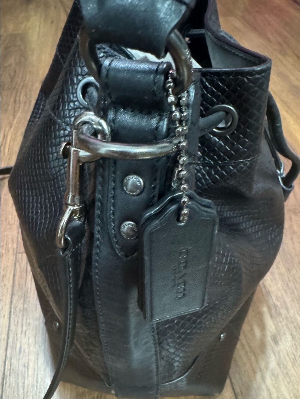Coach F35928 Black Python Embossed Leather Drawstring Bucket Bag - Picture 3 of 16